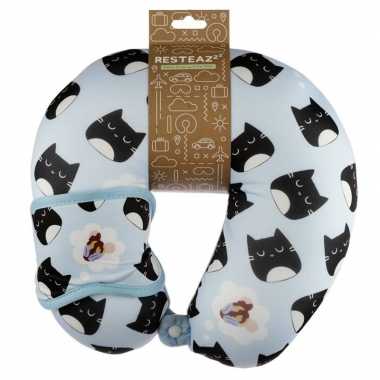 Nekkussen met slaapmasker kat/poes print voor kinderen