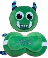 Groen monster knuffel reiskussen slaapmasker 3 in 1 voor kinderen