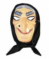 Halloween heksen masker grijs haar met hoofddoek