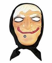 Halloween heksen masker wit haar met hoofddoek