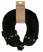 Zwarte kat poes nekkussen met slaapmasker reisset voor kinderen